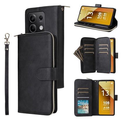 For Xiaomi Redmi Note 13 5G Case with Strap Zipper Wallet PU Leather Phone Cover