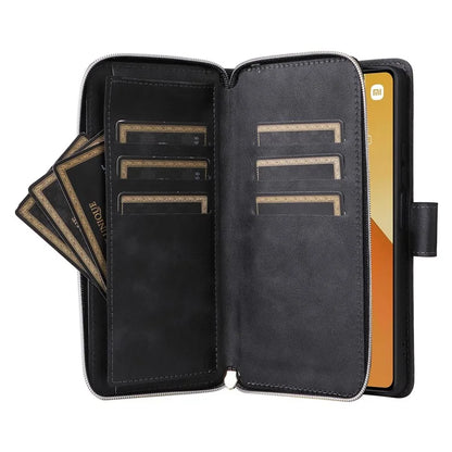 For Xiaomi Redmi Note 13 5G Case with Strap Zipper Wallet PU Leather Phone Cover