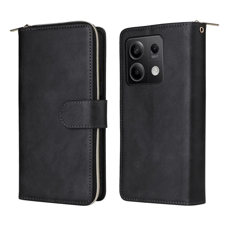For Xiaomi Redmi Note 13 5G Case with Strap Zipper Wallet PU Leather Phone Cover
