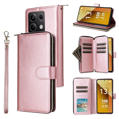 For Xiaomi Redmi Note 13 5G Case with Strap Zipper Wallet PU Leather Phone Cover