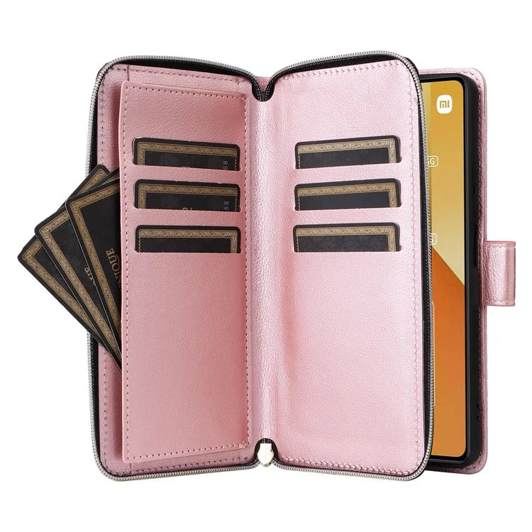 For Xiaomi Redmi Note 13 5G Case with Strap Zipper Wallet PU Leather Phone Cover
