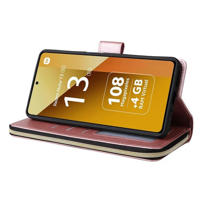 For Xiaomi Redmi Note 13 5G Case with Strap Zipper Wallet PU Leather Phone Cover