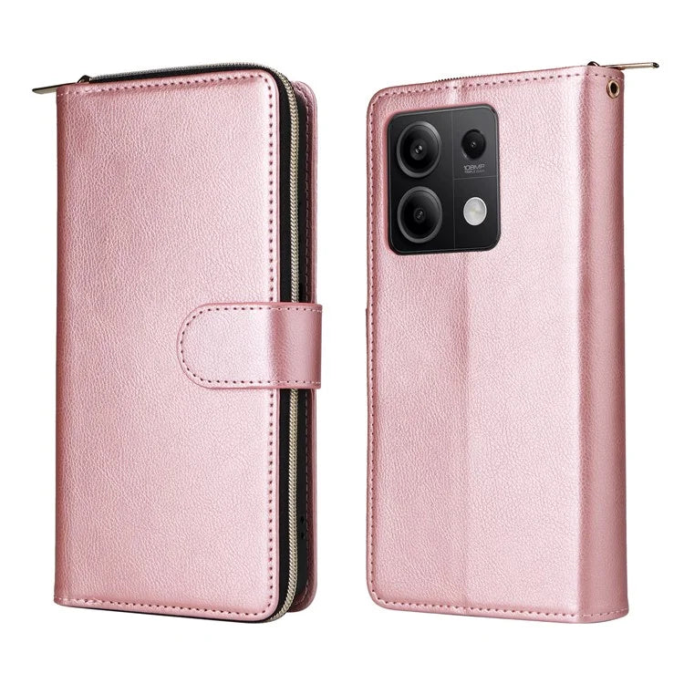 For Xiaomi Redmi Note 13 5G Case with Strap Zipper Wallet PU Leather Phone Cover