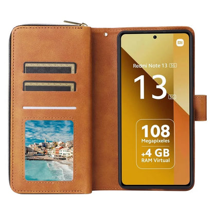 For Xiaomi Redmi Note 13 5G Case with Strap Zipper Wallet PU Leather Phone Cover