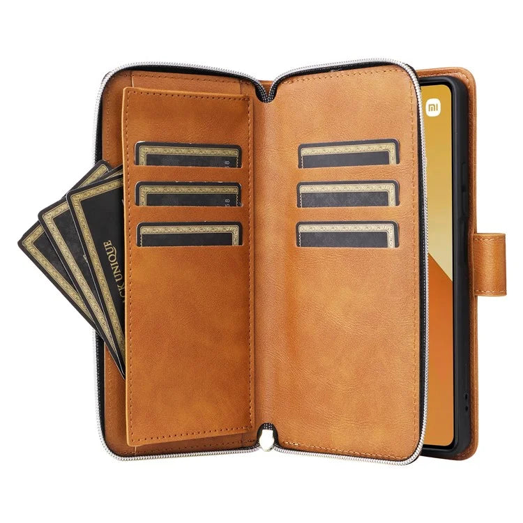 For Xiaomi Redmi Note 13 5G Case with Strap Zipper Wallet PU Leather Phone Cover