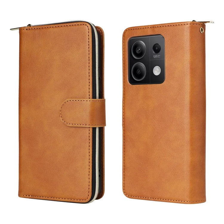 For Xiaomi Redmi Note 13 5G Case with Strap Zipper Wallet PU Leather Phone Cover