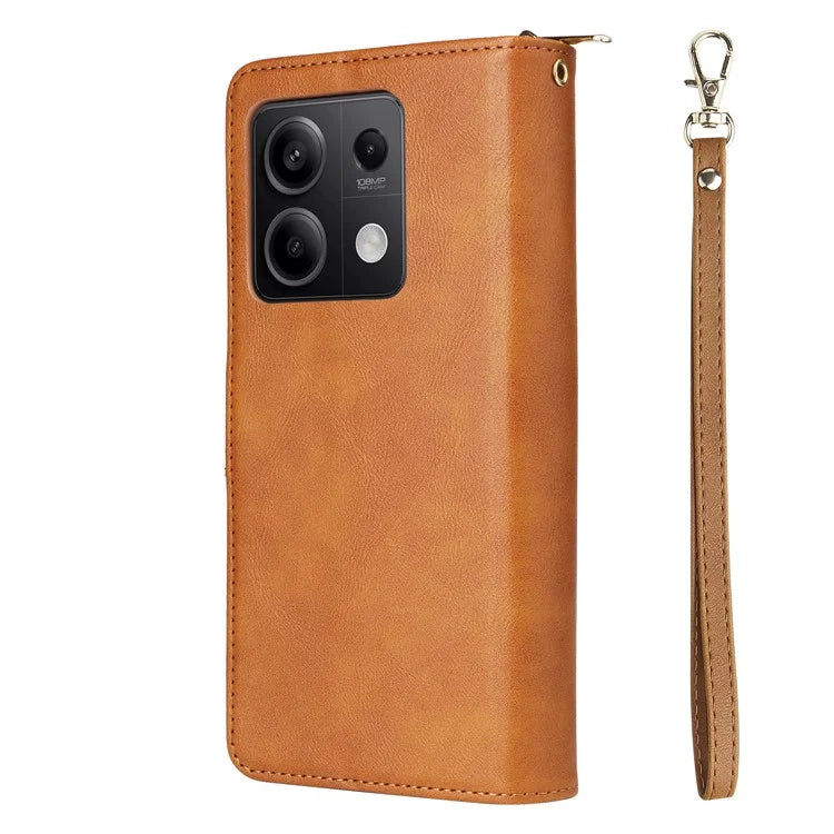 For Xiaomi Redmi Note 13 5G Case with Strap Zipper Wallet PU Leather Phone Cover