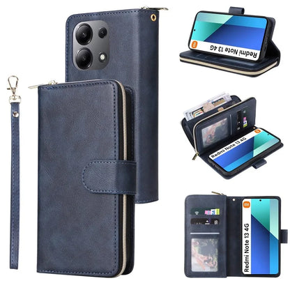 For Xiaomi Redmi Note 13 4G Case Zipper Leather Phone Cover with Stand Card Slots