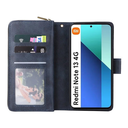 For Xiaomi Redmi Note 13 4G Case Zipper Leather Phone Cover with Stand Card Slots