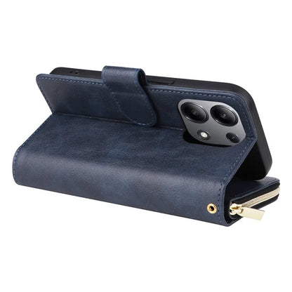 For Xiaomi Redmi Note 13 4G Case Zipper Leather Phone Cover with Stand Card Slots