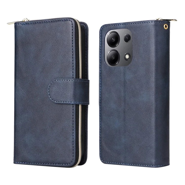 For Xiaomi Redmi Note 13 4G Case Zipper Leather Phone Cover with Stand Card Slots
