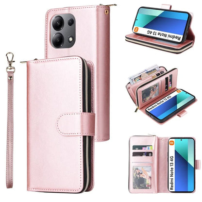 For Xiaomi Redmi Note 13 4G Case Zipper Leather Phone Cover with Stand Card Slots