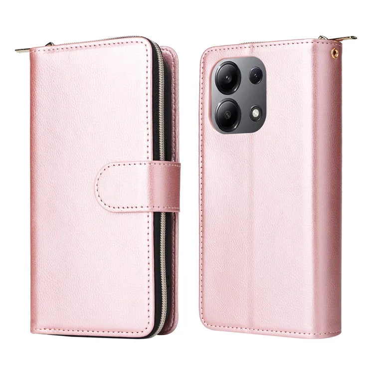For Xiaomi Redmi Note 13 4G Case Zipper Leather Phone Cover with Stand Card Slots