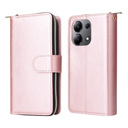 For Xiaomi Redmi Note 13 4G Case Zipper Leather Phone Cover with Stand Card Slots