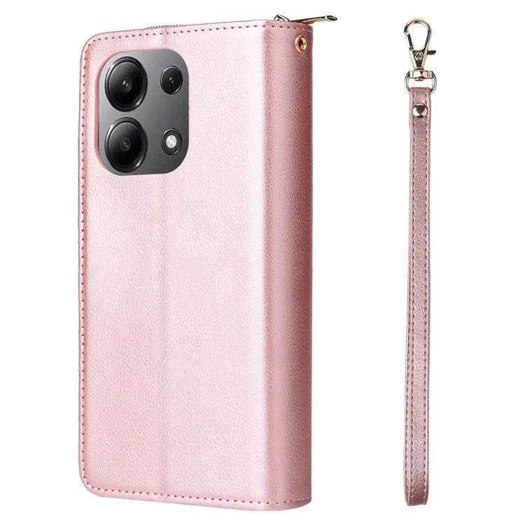 For Xiaomi Redmi Note 13 4G Case Zipper Leather Phone Cover with Stand Card Slots