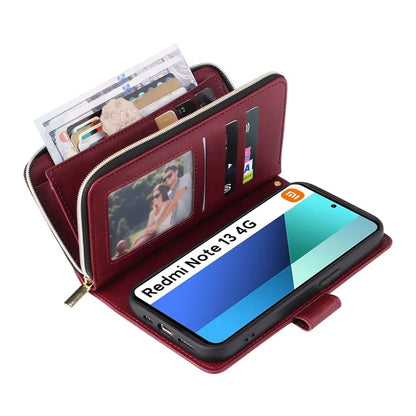 For Xiaomi Redmi Note 13 4G Case Zipper Leather Phone Cover with Stand Card Slots
