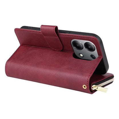 For Xiaomi Redmi Note 13 4G Case Zipper Leather Phone Cover with Stand Card Slots