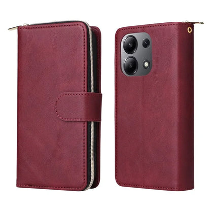 For Xiaomi Redmi Note 13 4G Case Zipper Leather Phone Cover with Stand Card Slots