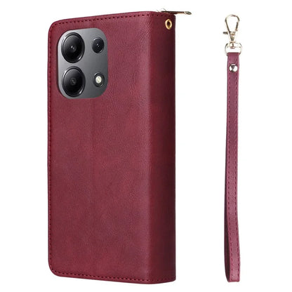 For Xiaomi Redmi Note 13 4G Case Zipper Leather Phone Cover with Stand Card Slots
