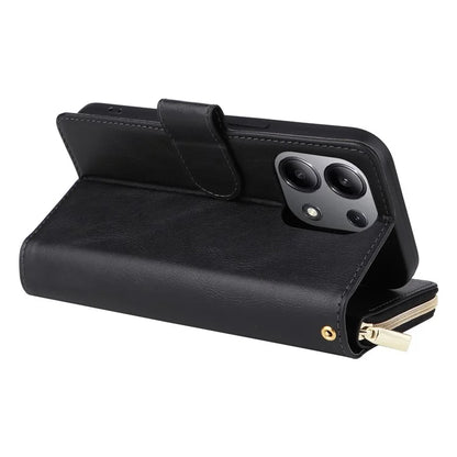 For Xiaomi Redmi Note 13 4G Case Zipper Leather Phone Cover with Stand Card Slots