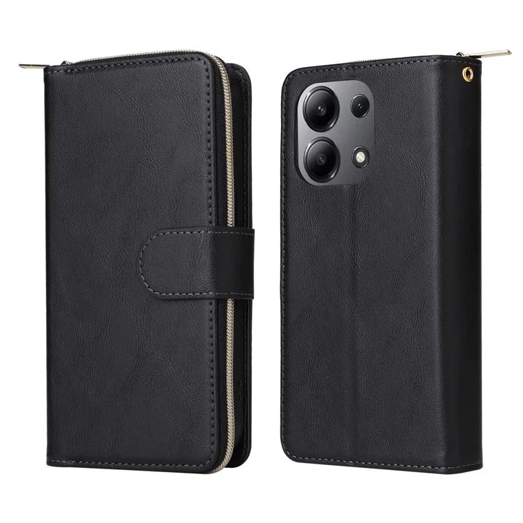 For Xiaomi Redmi Note 13 4G Case Zipper Leather Phone Cover with Stand Card Slots
