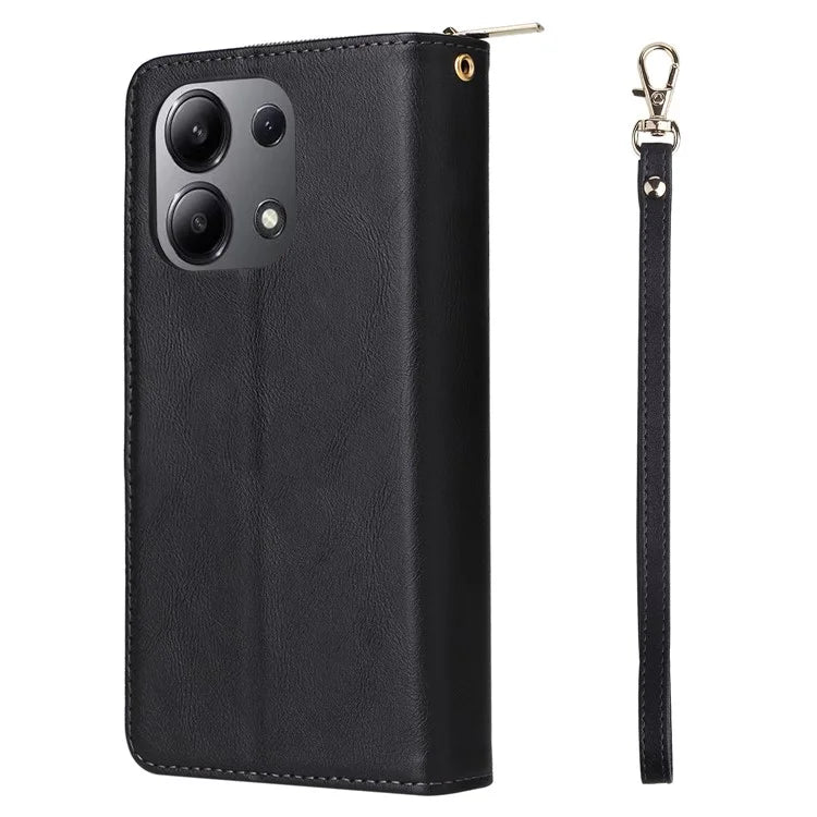 For Xiaomi Redmi Note 13 4G Case Zipper Leather Phone Cover with Stand Card Slots