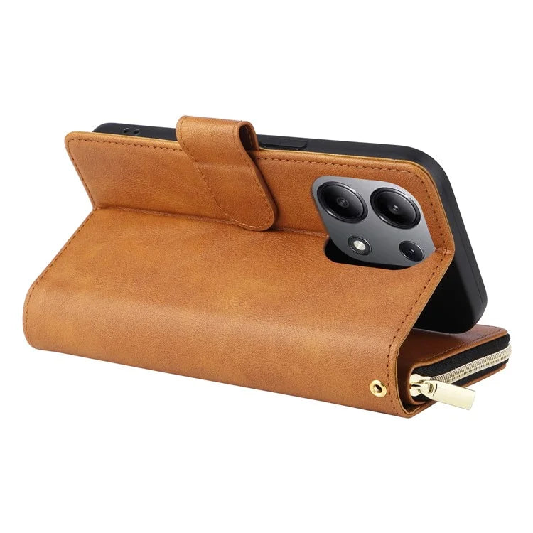 For Xiaomi Redmi Note 13 4G Case Zipper Leather Phone Cover with Stand Card Slots
