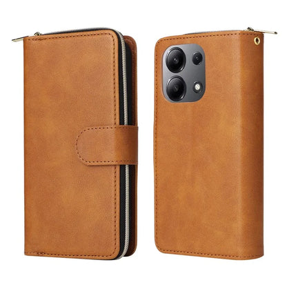 For Xiaomi Redmi Note 13 4G Case Zipper Leather Phone Cover with Stand Card Slots