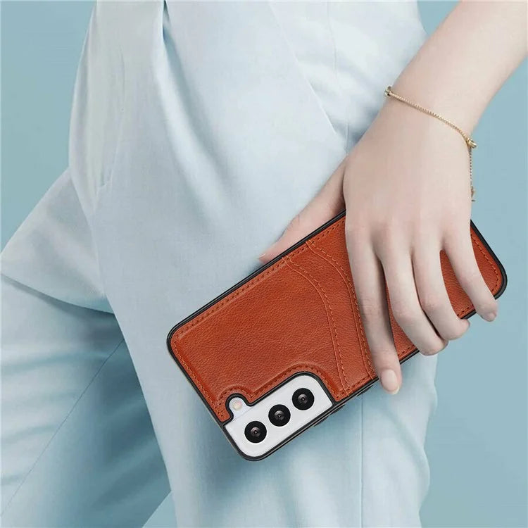For Samsung Galaxy S22 5G Cases Cell Phone Cover Anti-Scratch PU+TPU Phone Shell with Card Slot