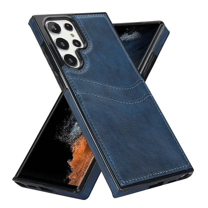 For Samsung Galaxy S22 Ultra 5G Card Case Phone Back Cover Shockproof PU+TPU Phone Shell