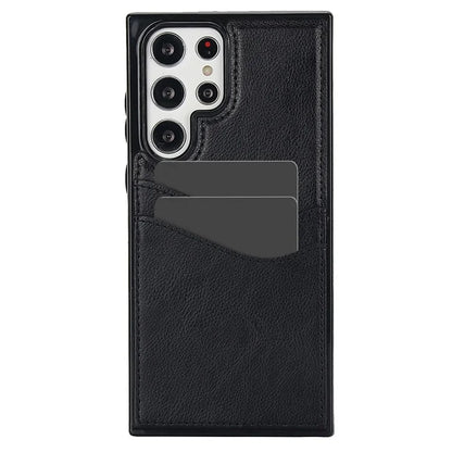 For Samsung Galaxy S22 Ultra 5G Card Case Phone Back Cover Shockproof PU+TPU Phone Shell