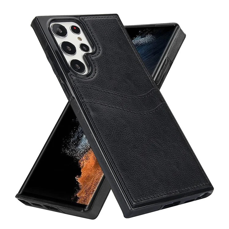 For Samsung Galaxy S22 Ultra 5G Card Case Phone Back Cover Shockproof PU+TPU Phone Shell