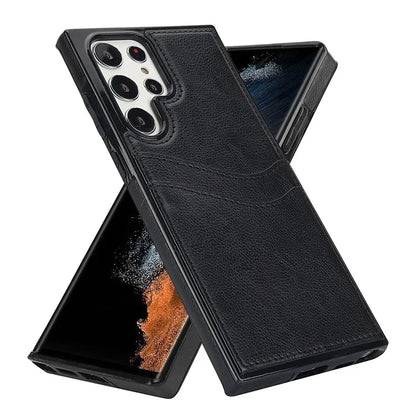 For Samsung Galaxy S22 Ultra 5G Card Case Phone Back Cover Shockproof PU+TPU Phone Shell