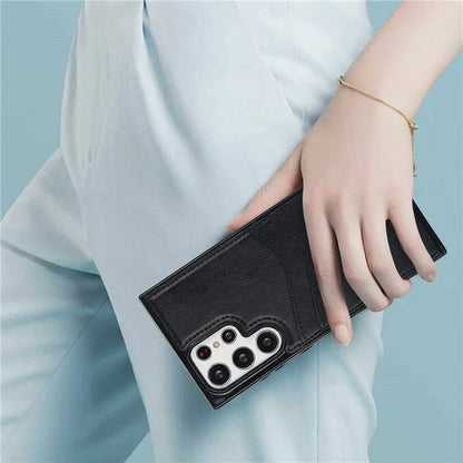 For Samsung Galaxy S22 Ultra 5G Card Case Phone Back Cover Shockproof PU+TPU Phone Shell