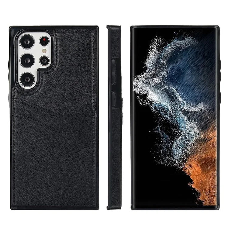 For Samsung Galaxy S22 Ultra 5G Card Case Phone Back Cover Shockproof PU+TPU Phone Shell