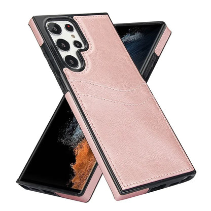 For Samsung Galaxy S22 Ultra 5G Card Case Phone Back Cover Shockproof PU+TPU Phone Shell