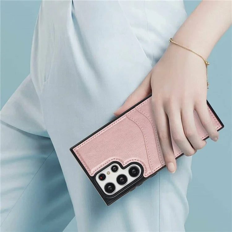For Samsung Galaxy S22 Ultra 5G Card Case Phone Back Cover Shockproof PU+TPU Phone Shell