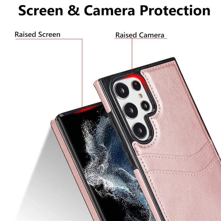 For Samsung Galaxy S22 Ultra 5G Card Case Phone Back Cover Shockproof PU+TPU Phone Shell