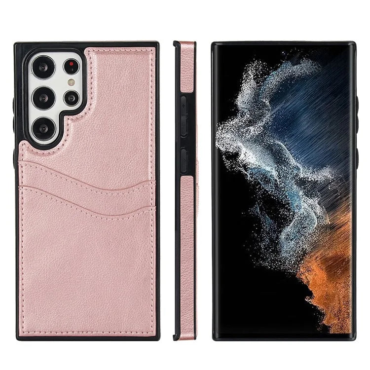 For Samsung Galaxy S22 Ultra 5G Card Case Phone Back Cover Shockproof PU+TPU Phone Shell