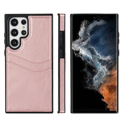 For Samsung Galaxy S22 Ultra 5G Card Case Phone Back Cover Shockproof PU+TPU Phone Shell