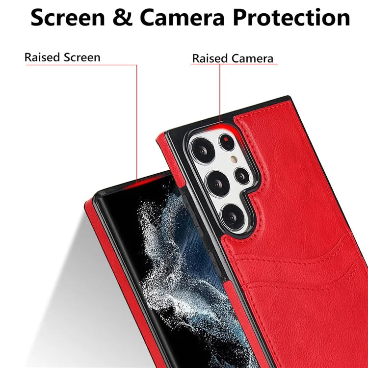 For Samsung Galaxy S22 Ultra 5G Card Case Phone Back Cover Shockproof PU+TPU Phone Shell