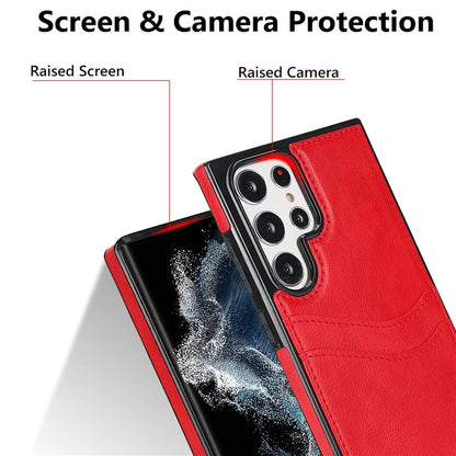 For Samsung Galaxy S22 Ultra 5G Card Case Phone Back Cover Shockproof PU+TPU Phone Shell