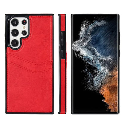 For Samsung Galaxy S22 Ultra 5G Card Case Phone Back Cover Shockproof PU+TPU Phone Shell
