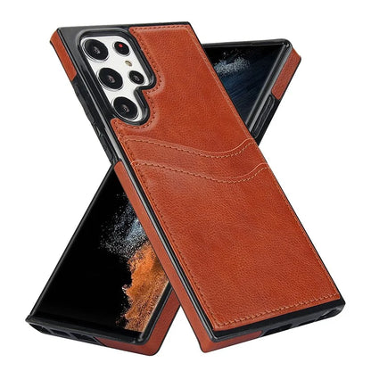 For Samsung Galaxy S22 Ultra 5G Card Case Phone Back Cover Shockproof PU+TPU Phone Shell