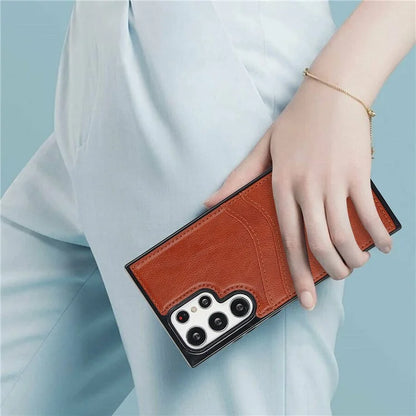For Samsung Galaxy S22 Ultra 5G Card Case Phone Back Cover Shockproof PU+TPU Phone Shell