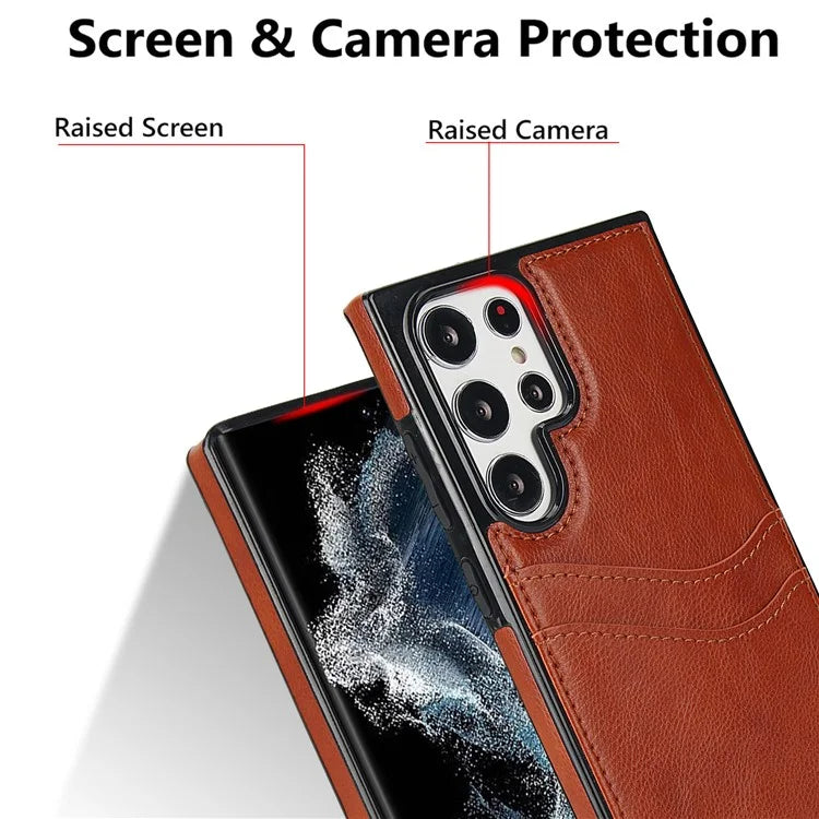 For Samsung Galaxy S22 Ultra 5G Card Case Phone Back Cover Shockproof PU+TPU Phone Shell