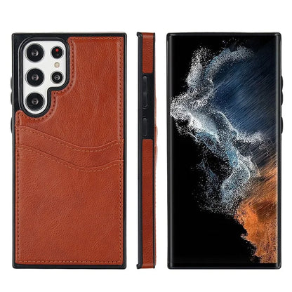 For Samsung Galaxy S22 Ultra 5G Card Case Phone Back Cover Shockproof PU+TPU Phone Shell