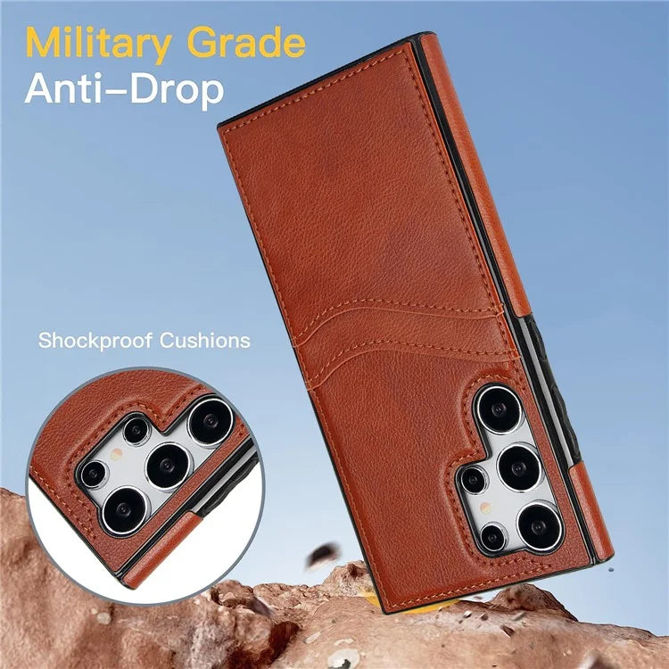 For Samsung Galaxy S24 Ultra Phone Protector Card Slot Scratch-Resistant PU+TPU Phone Case