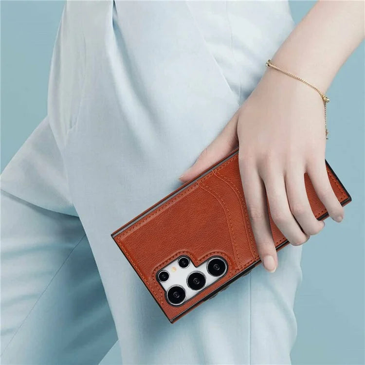 For Samsung Galaxy S24 Ultra Phone Protector Card Slot Scratch-Resistant PU+TPU Phone Case