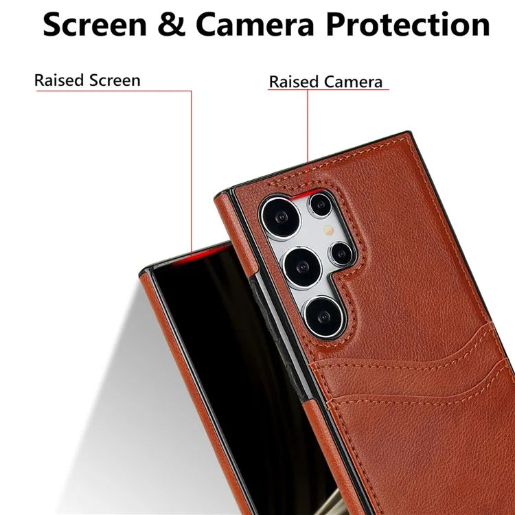 For Samsung Galaxy S24 Ultra Phone Protector Card Slot Scratch-Resistant PU+TPU Phone Case